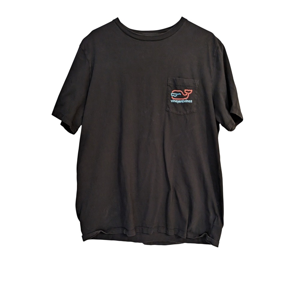 Vineyard Vines Mens XL Black Good Vibes Sailboat Neon Whale Pocket T-Shirt